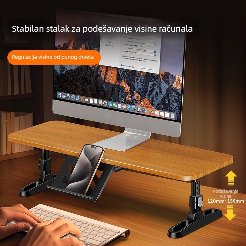 Drveni nosač za monitor s podizanjem, sklopivi, s držačem za telefon, model 05821, opća primjena