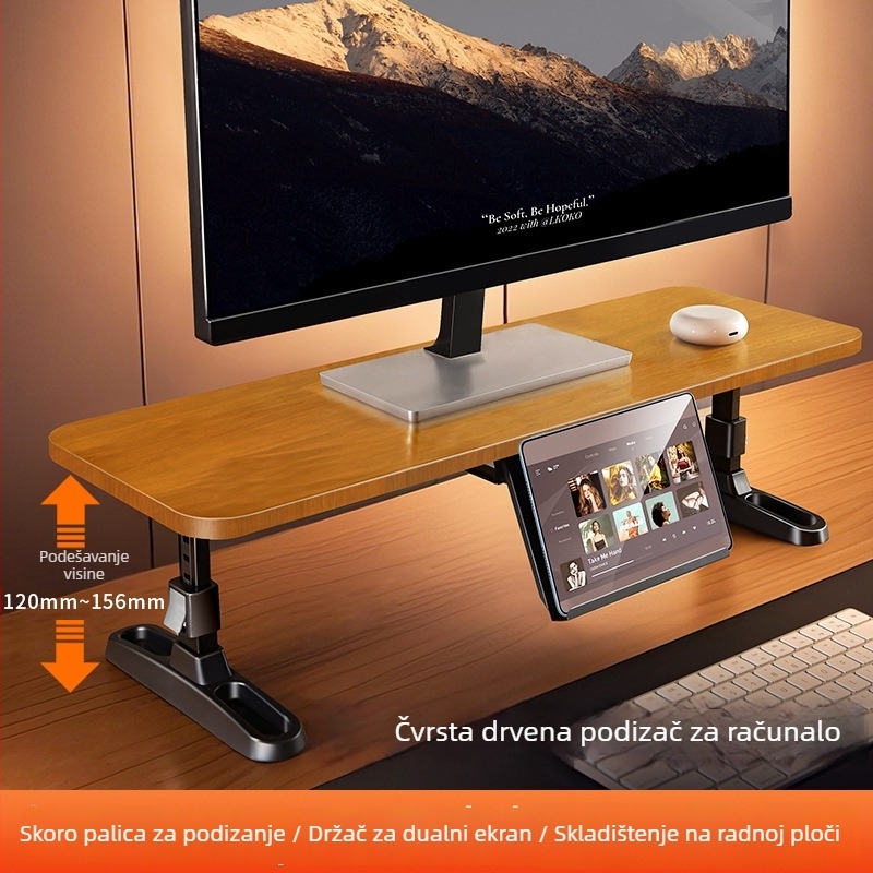 Drveni nosač za monitor s podizanjem, sklopivi, s držačem za telefon, model 05821, opća primjena