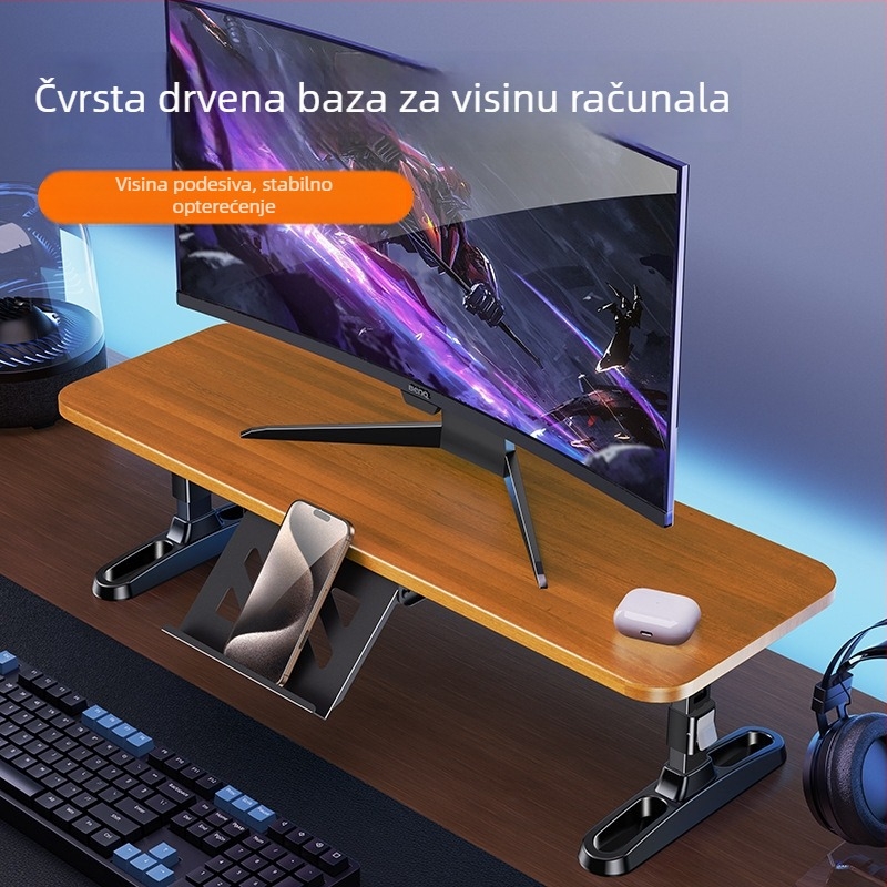 Drveni nosač za monitor s podizanjem, sklopivi, s držačem za telefon, model 05821, opća primjena