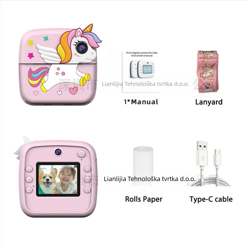 Dječja kamera za instantno ispisivanje s dvostrukim objektivom, 1080P video, 2,4-inčni HD LCD, podrška TF kartici, ABS kućište (Model A28)