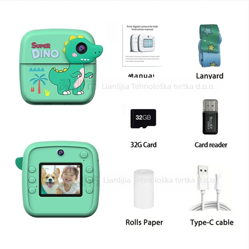 Dječja kamera za instantno ispisivanje s dvostrukim objektivom, 1080P video, 2,4-inčni HD LCD, podrška TF kartici, ABS kućište (Model A28)