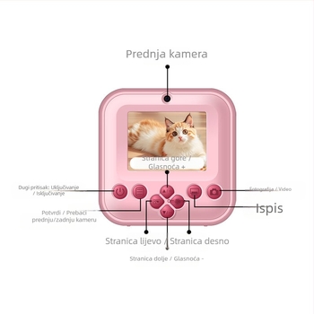 S2 Dječji fotoaparat s mogućnošću trenutnog ispisa, dvostruke HD kamere, 2,4-inčni LCD, podrška memorijskoj kartici, 4-sat trajanja baterije