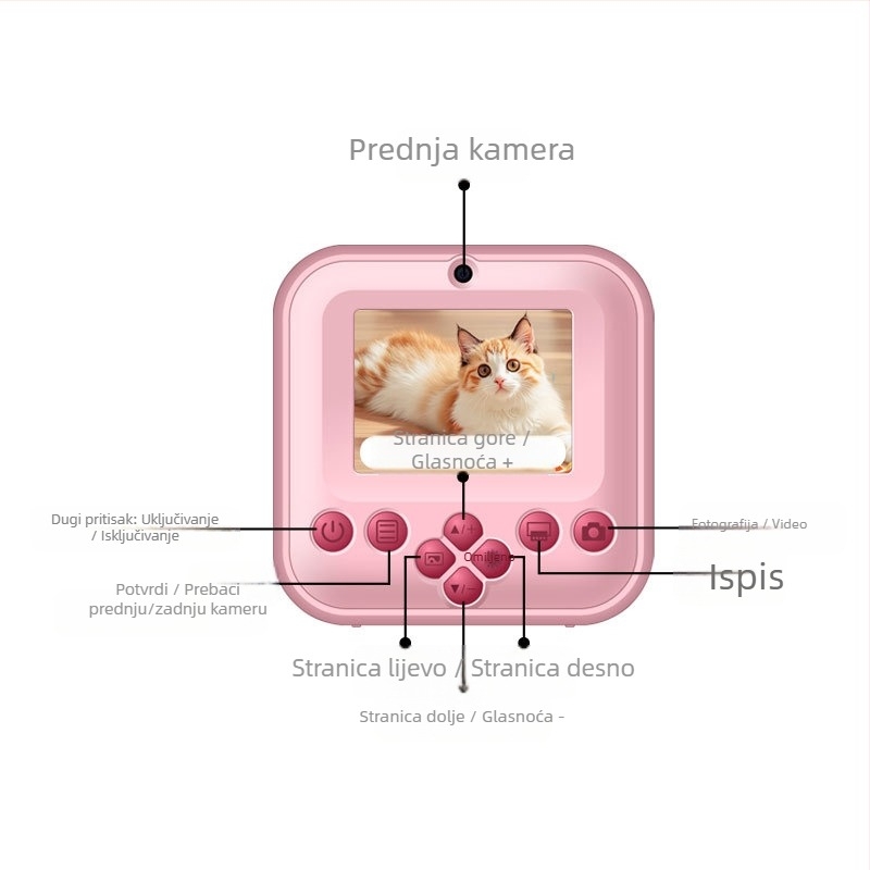 S2 Dječji fotoaparat s mogućnošću trenutnog ispisa, dvostruke HD kamere, 2,4-inčni LCD, podrška memorijskoj kartici, 4-sat trajanja baterije