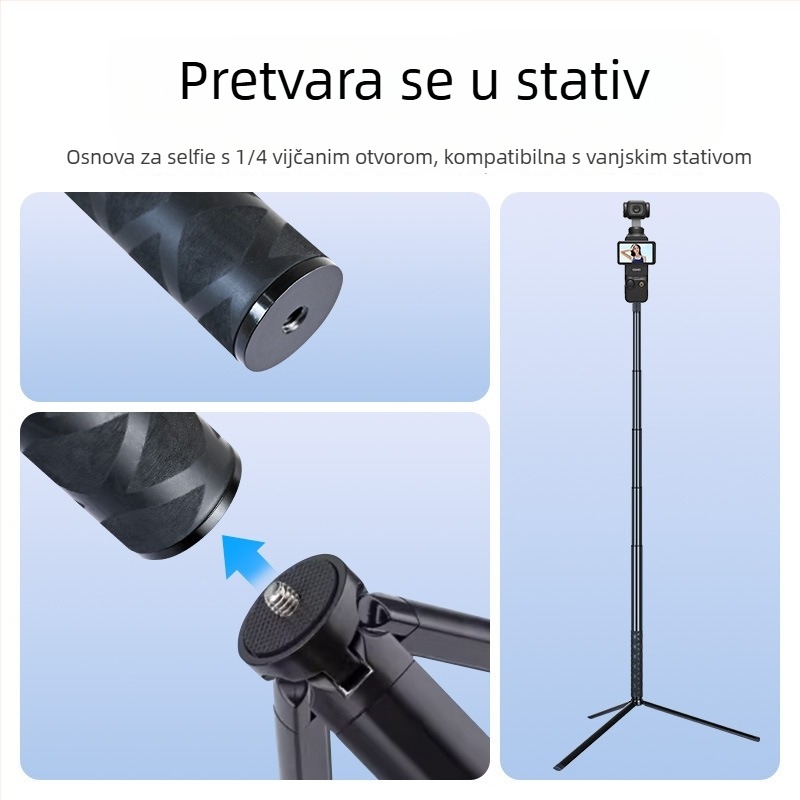 Selfie štap s tripodom i gimbal stabilizatorom za akcijske kamere – univerzalna kompatibilnost, prijenos uživo videa, vlog