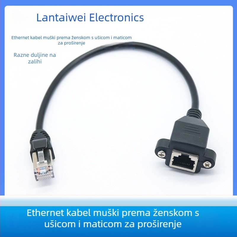 Cat6 gigabitni mrežni produžni kabel RJ45 muški‑ženski s otvorima za vijke