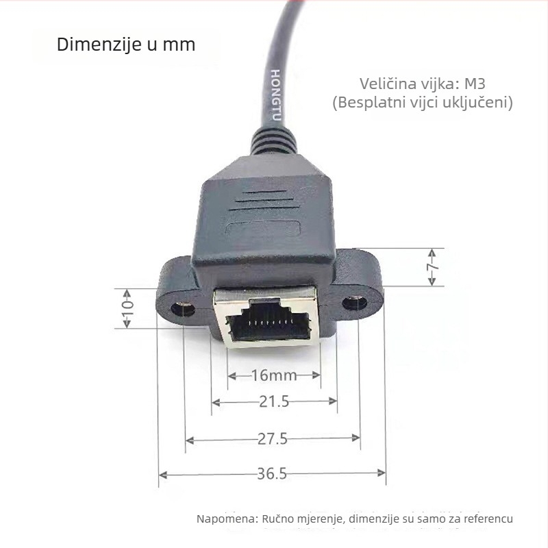 Cat6 gigabitni mrežni produžni kabel RJ45 muški‑ženski s otvorima za vijke