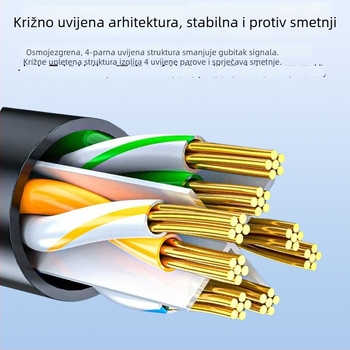 Cat6 mrežni kabel, RJ-45 konektor, bakarno obloženi aluminij, gigabitna brzina, uvijeni parovi, za usmjerivač