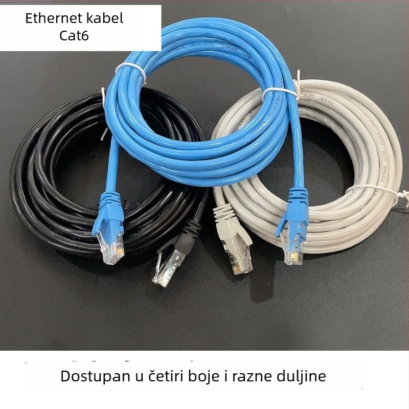 Cat6 mrežni kabel, RJ-45 konektor, bakarno obloženi aluminij, gigabitna brzina, uvijeni parovi, za usmjerivač