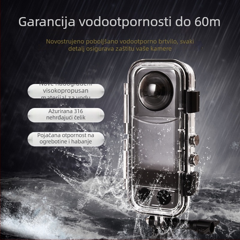 Insta360 X4 vodootporno kućište s 360° staklenim lećama – dodaci, Model A-ISX4-WC-GL, Materijali: PC + kaljeno staklo + 316 nehrđajući čelik