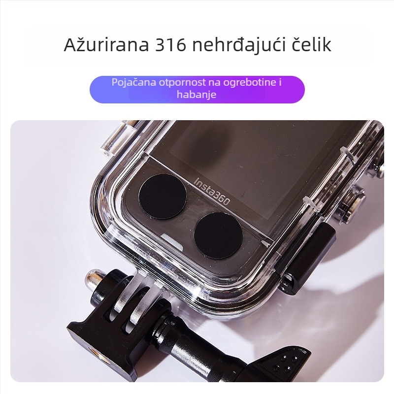 Insta360 X4 vodootporno kućište s 360° staklenim lećama – dodaci, Model A-ISX4-WC-GL, Materijali: PC + kaljeno staklo + 316 nehrđajući čelik