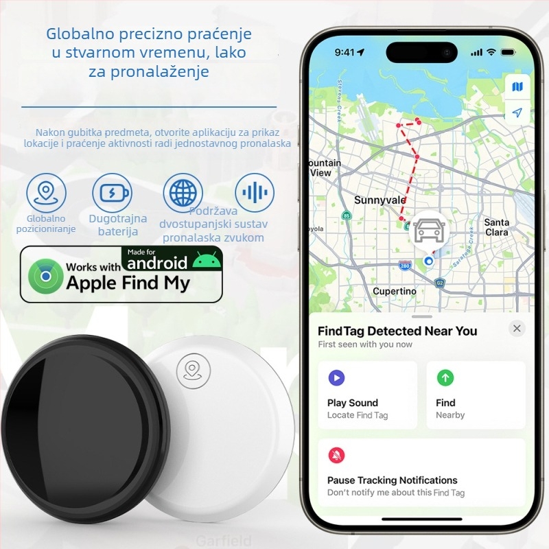 Univerzalni GPS tracker protiv gubitka s jednim klikom - ABS materijal, CR2032 baterija, GPS točnost 15 m, pogodan za kućne ljubimce, starije osobe i automobile