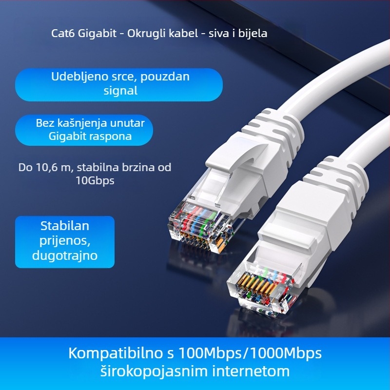 Cat6 Ethernet kabel za ruter, zlatni konektori, 1000 Mbps, 1 m duljine, unutarnja uporaba