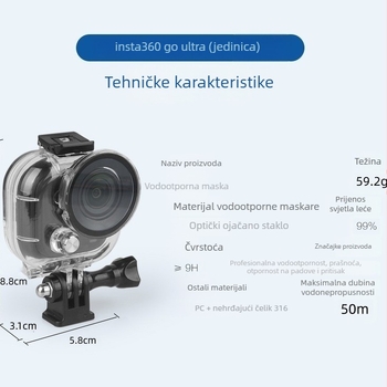 Potapljačko kućište za Insta360 Go Ultra – samostalna kamera, PC + kaljeno staklo, OEM obrada