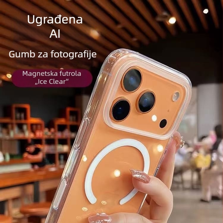 Prozirna magnetska futrola za iPhone 16 Pro s AI dodirnim tipkama, kompatibilna s kamerom 17 Pro Max, otporna na padove