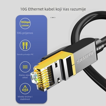 Kabel Cat 7 s ekraniranim Ethernet kabelom, RJ-45 konektor, bakreno jezgro bez kisika, 28 AWG, brzina prijenosa do 10000 Mbps