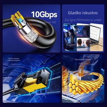 Kabel Cat 7 s ekraniranim Ethernet kabelom, RJ-45 konektor, bakreno jezgro bez kisika, 28 AWG, brzina prijenosa do 10000 Mbps