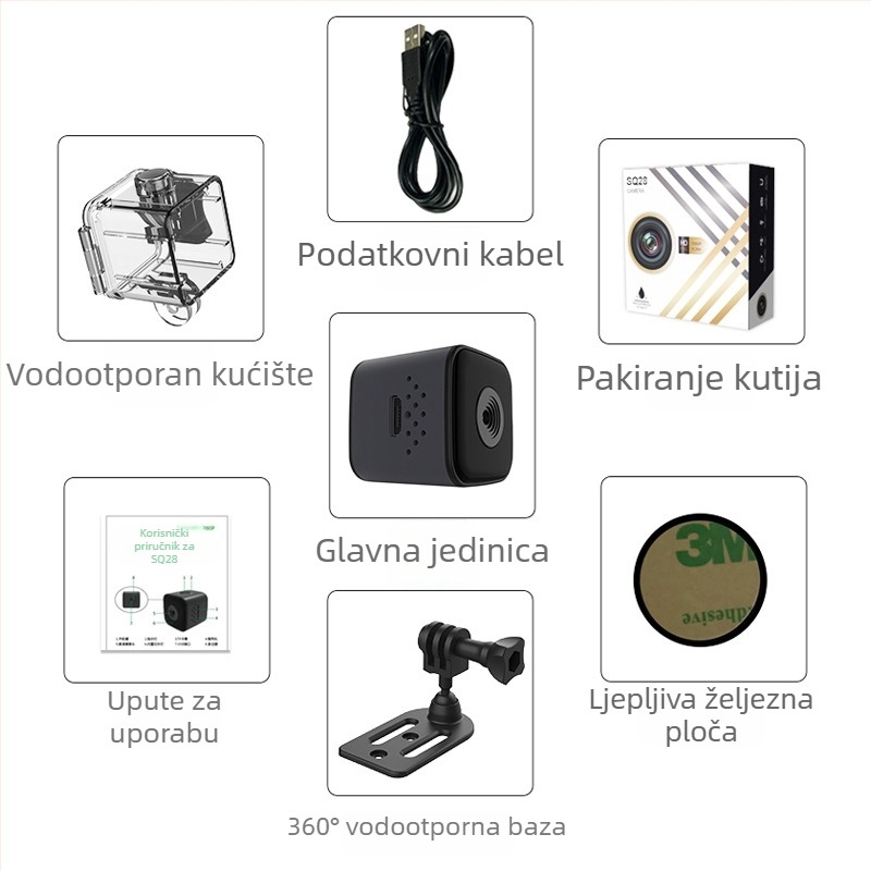 SQ28 kamera za vanjske sportove — video i fotografije, 100 minuta baterije, TF kartica, plastično kućište