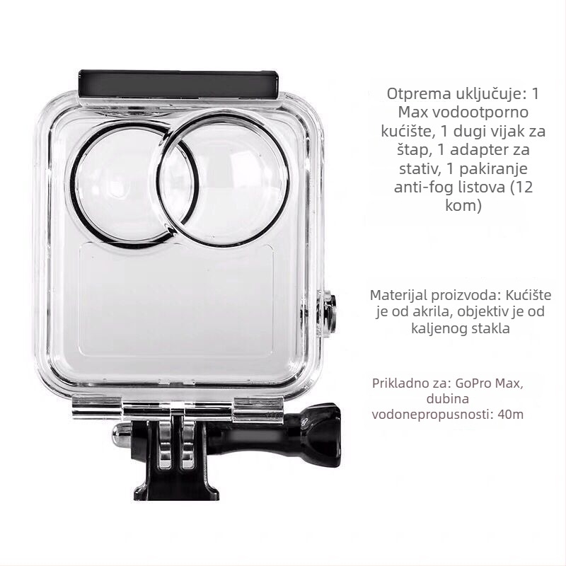 GoPro MAX Vodootporna kutija za kameru – dubina 40 m, objektiv od kaljenog stakla, kućište od nehrđajućeg čelika i PC optičko kaljeno staklo, injekcijsko prešanje