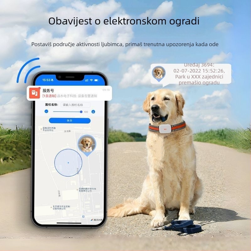GPS ogrlica za kućne ljubimce s Beidou pozicioniranjem, protiv gubitka, vodootporna, protiv manipulacije, kompatibilno s iOS-om