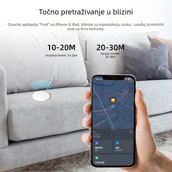 Apple Find My lokator, model BL005S, iOS kompatibilan, baterija CR23032, bežični domet 50 m