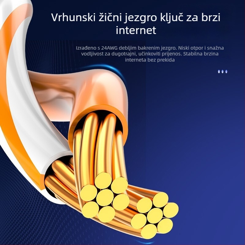 Kabl mreže Cat6, 24 AWG bakar bez kisika, nezaštićeni uvijeni par, RJ-45 priključak, 1 Gbps