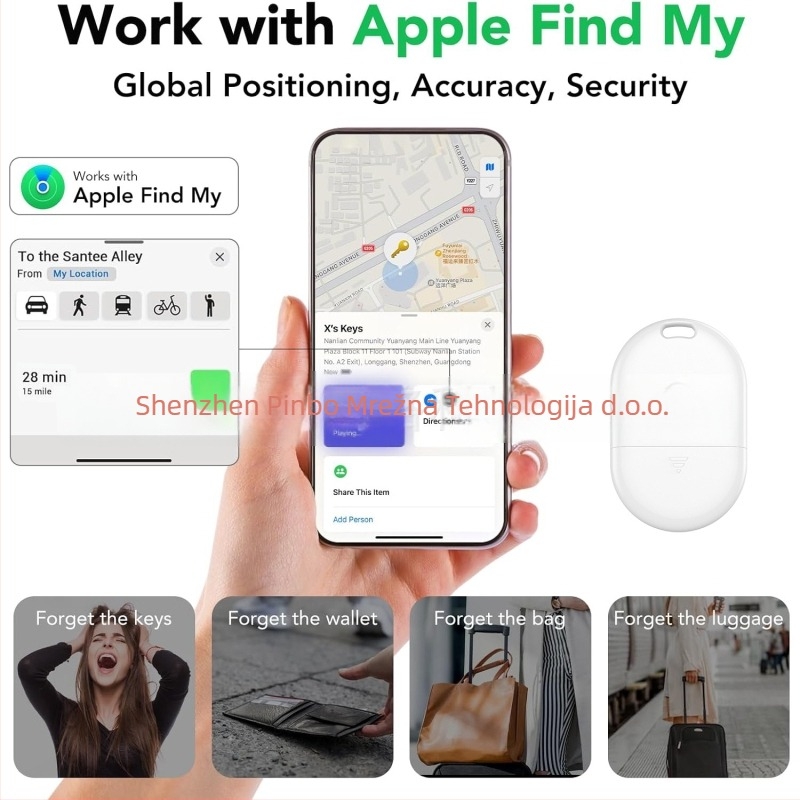 GPS tragač MFI001 – MFI certificiran, kompatibilan s Androidom iOS-om, ugrađena baterija na gumb, ABS materijal
