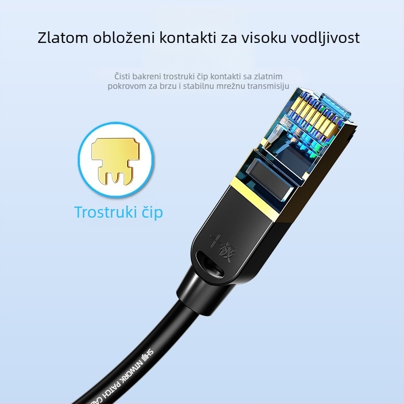 Ten Pole SJ-J7002 Cat7 mrežni kabel s uvijenim parovima, RJ-45, 10 Gbps, OFC bakar, 7 mm, za usmjerivače i sustave nadzora