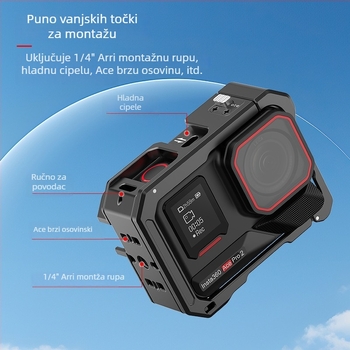 Hepail Insta360 Ace Pro 2 aluminijski okvir kavez za horizontalno i vertikalno snimanje