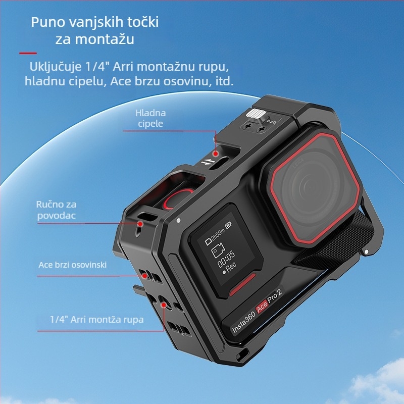 Hepail Insta360 Ace Pro 2 aluminijski okvir kavez za horizontalno i vertikalno snimanje
