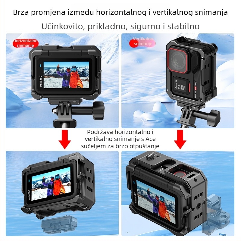 Hepail Insta360 Ace Pro 2 aluminijski okvir kavez za horizontalno i vertikalno snimanje