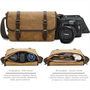 Torba za SLR fotoaparat – platno, vodootporna, otporna na habanje, otporna na udare, preko ramena
