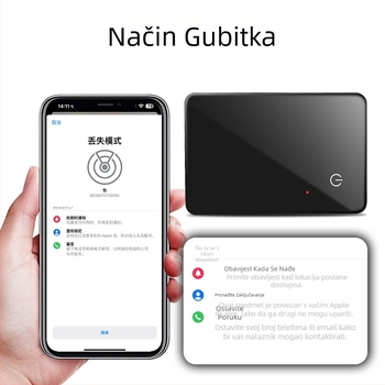 TR202 Kartični tracker s NFC bežičnim punjenjem, 110mAh baterija, tijelo od ABS-staklo, domet ≥40 m, kompatibilan s iOS-om, za novčanike, torbe i bicikle