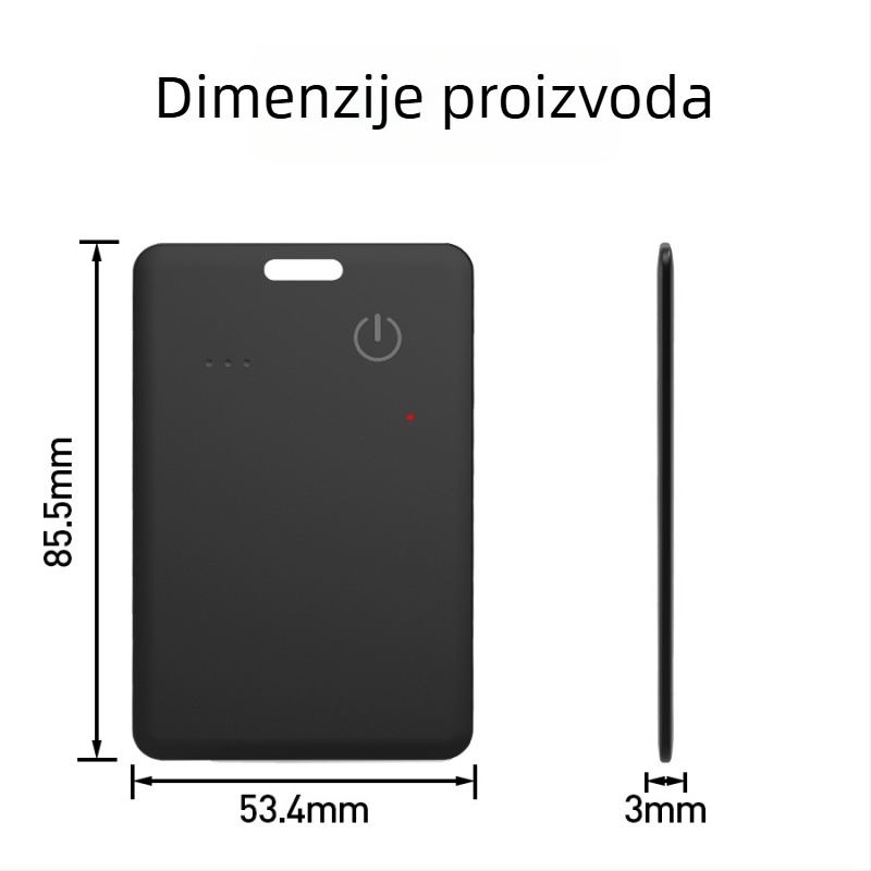 TR202 Kartični tracker s NFC bežičnim punjenjem, 110mAh baterija, tijelo od ABS-staklo, domet ≥40 m, kompatibilan s iOS-om, za novčanike, torbe i bicikle