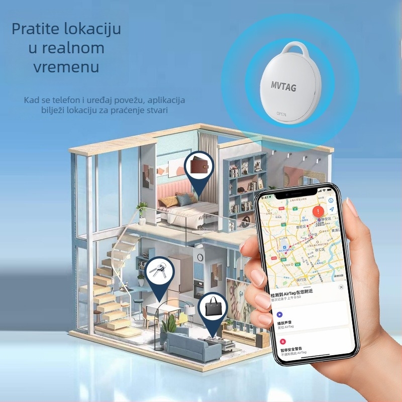 Pametni locator za kućne ljubimce, model F6; Bluetooth sučelje, kompatibilan s iOS-om, baterija 210mAh CR2032, vodootporan