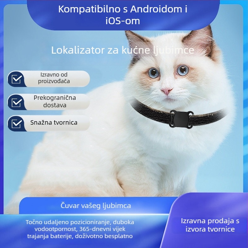 GPS lokalizator za kućne ljubimce, anti-gubitak uređaj za mačke i pse, ogrlica Airtag tracker, Model F2, ABS, CR2032 baterija, težina 9,3 g