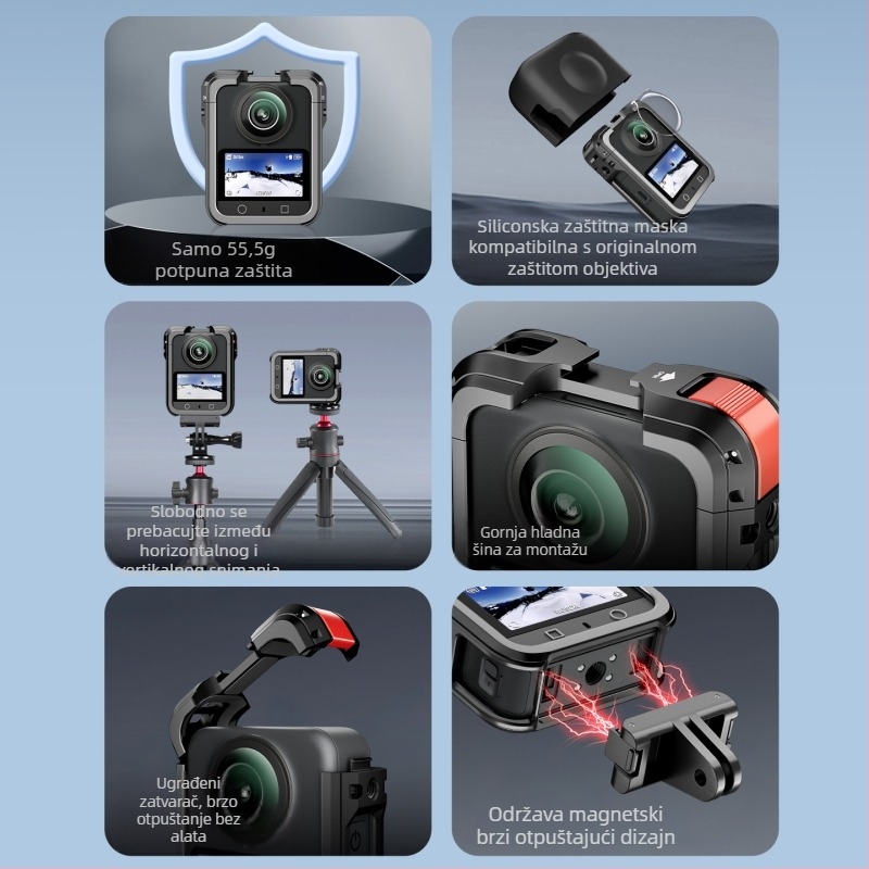 Metalni zaštitni okvir za DJI Osmo 360 panoramsku kameru – metalna konstrukcija s poklopcem za objektiv