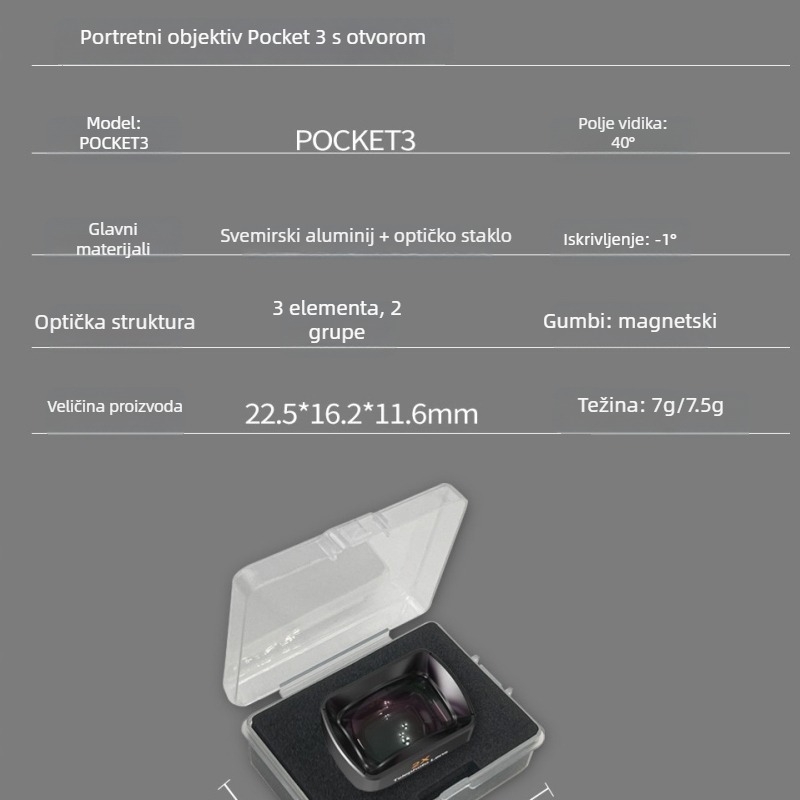 Magnetski UV filter za DJI Pocket 3 s prilagodljivim ND povećalom lećom; optičko staklo + aluminijsko kućište; uključene 2 leće