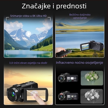 8K digitalna kamera s 3,0-inčnim dodirnim zaslonom, CMOS senzor, SD kartica za pohranu i noćno snimanje