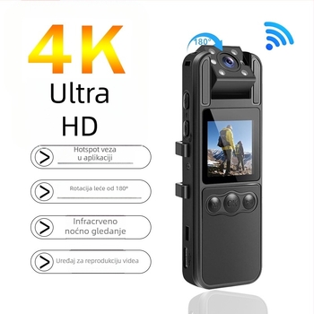 Nosiva kamera s klipom na leđima – 4K HD, Wi‑Fi, infracrveno noćno snimanje, 1,3 inčni LCD zaslon, TF kartica za pohranu