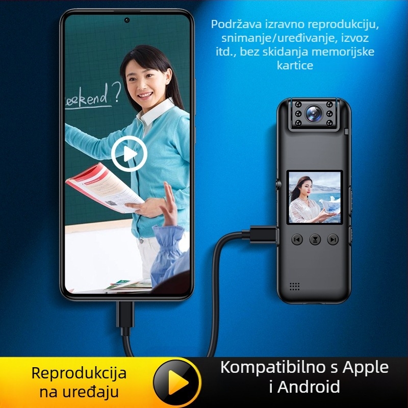 Aivalo A81 4K nosivi video rekordor s 1,3-inčnim LCD-om, TF kartom, noćnim vidom, anti-vibracijom, stražnji klip