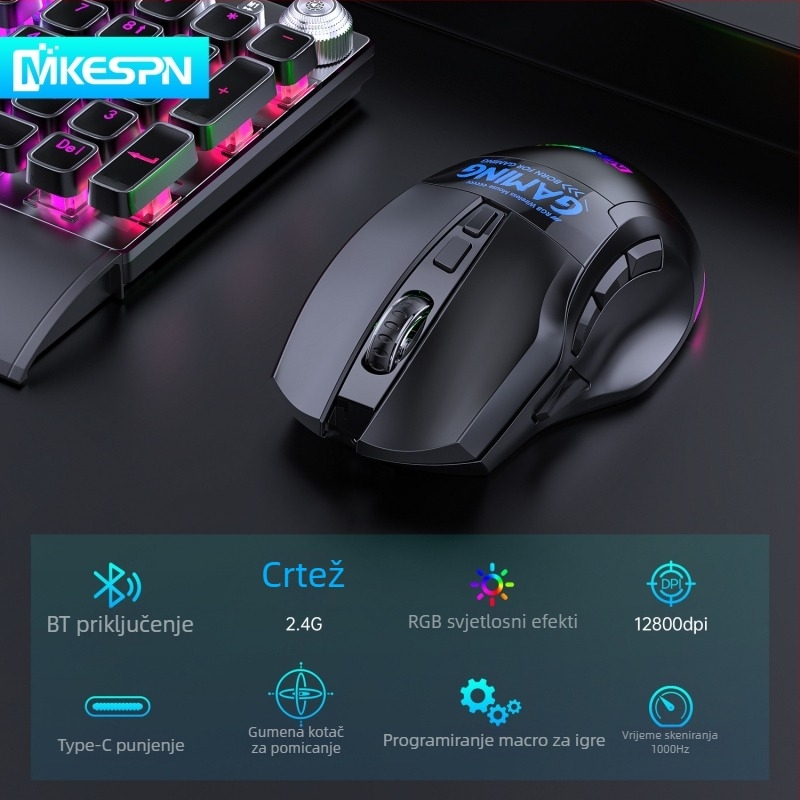 Gaming miša s 9-tipki makro definicijom, 2500dpi, bežična (USB sučelje, doseg 10 m)