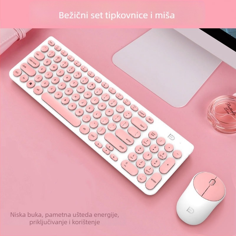Bežični set tipkovnice i miša: 2.4G bežična veza, USB sučelja za tipkovnicu i miša, 1600 DPI, ergonomski dizajn, vodootporan