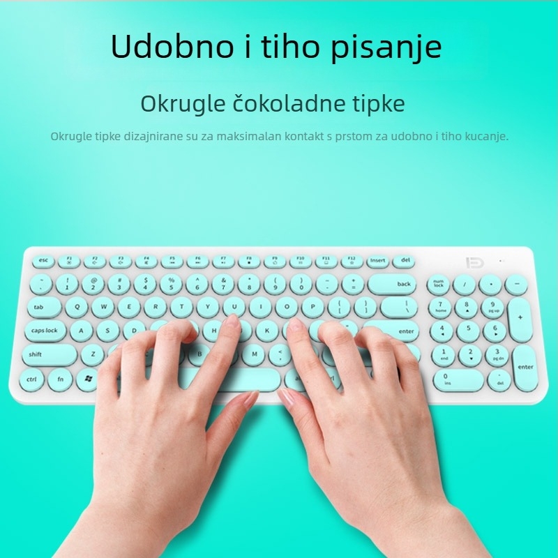 Bežični set tipkovnice i miša: 2.4G bežična veza, USB sučelja za tipkovnicu i miša, 1600 DPI, ergonomski dizajn, vodootporan