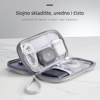 PU putna torbica za skladištenje – dvostruka, vodootporna torbica za kabeli, slušalice i powerbanku, s otiskom logotipa