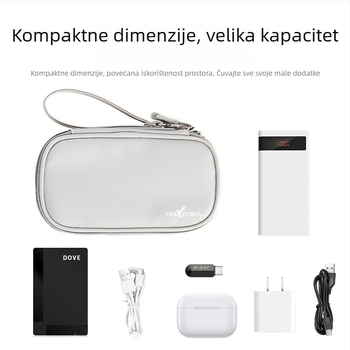 PU putna torbica za skladištenje – dvostruka, vodootporna torbica za kabeli, slušalice i powerbanku, s otiskom logotipa