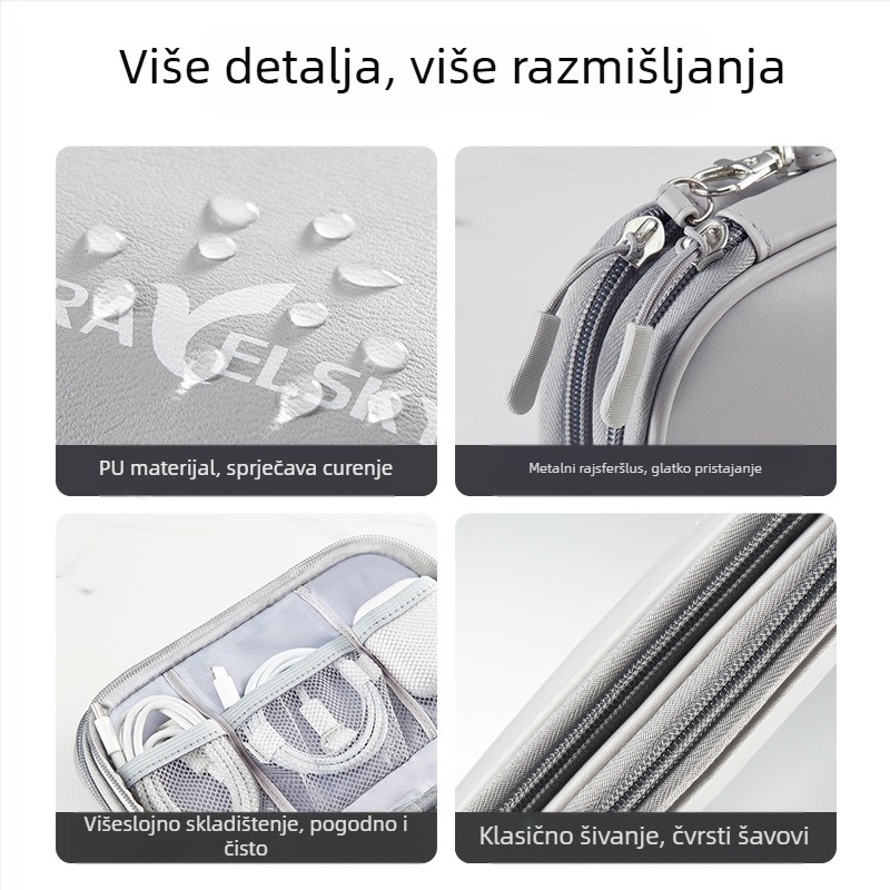 PU putna torbica za skladištenje – dvostruka, vodootporna torbica za kabeli, slušalice i powerbanku, s otiskom logotipa