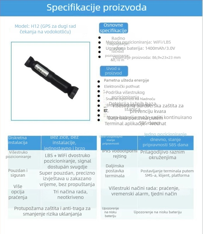 Bežični vodootporni GPS lokator H10, 5 m GPS preciznost, IP68, alarm geofence