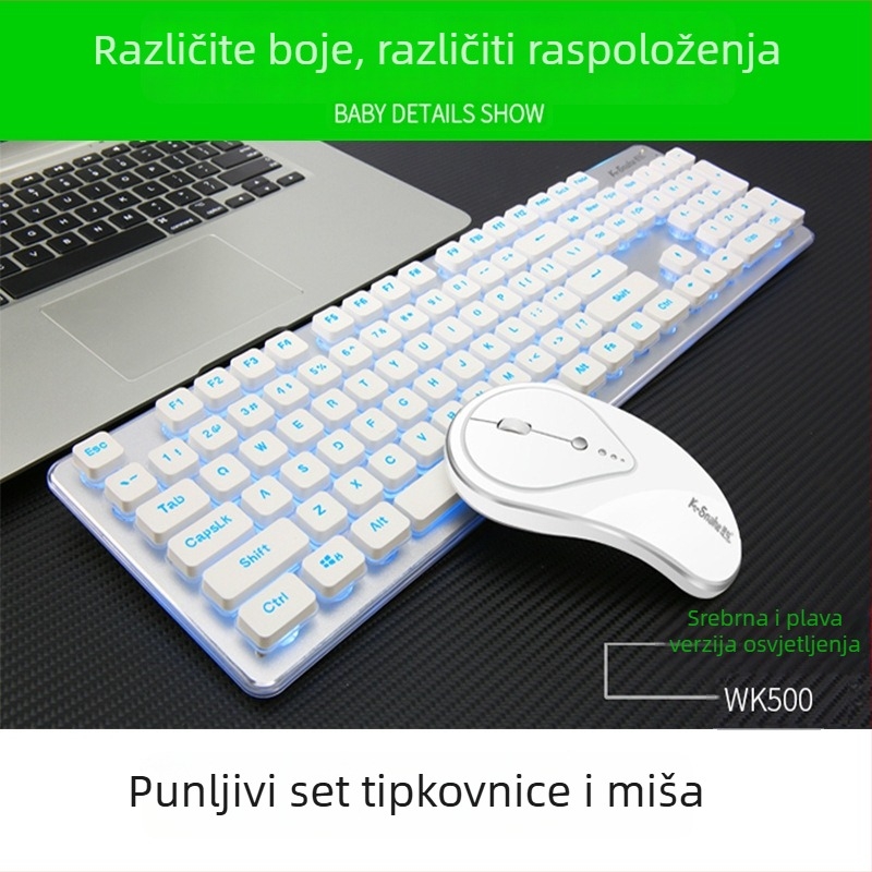 Viper WK500 bežični set tipkovnice i miša s pozadinskim osvjetljenjem, USB sučeljima, 1800 DPI, ergonomski dizajn