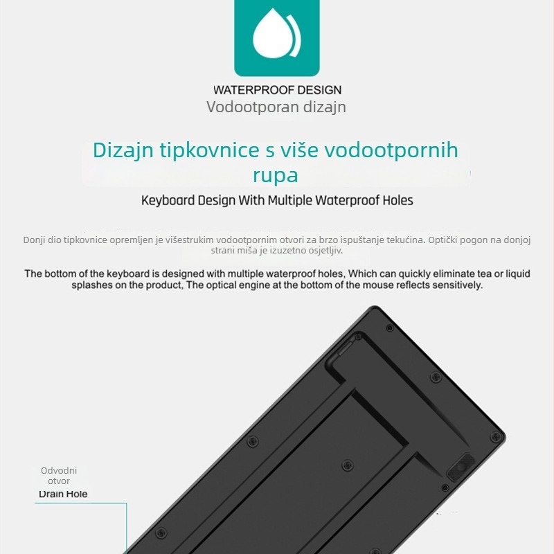 Bežični set tipkovnice i miša za kućnu i uredsku upotrebu — USB tipkovnica i USB miš, 1200 dpi, ergonomski, vodootporan, baterije uključene