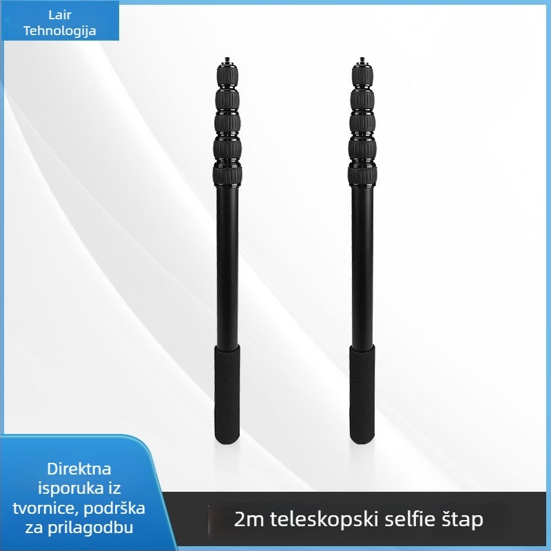 Selfie štap od aluminijske legure s spužvastim držačem; 6-sekcijski teleskopski dizajn; bez daljinskog upravljača; bez Bluetooth